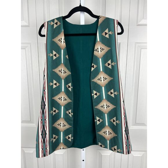 handmade blue green boho southwestern rodeo cowgirl open front vest cotton large - Picture 2 of 4